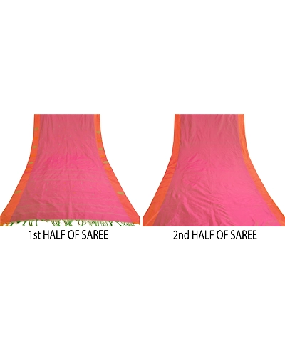 Sanskriti Vintage Pink Sarees Art Silk Hand Beaded Premium Sari Craft Fabric, PS-60060-Pink &amp; Saffron-Woven Work-Art ( Artificial ) Silk-5