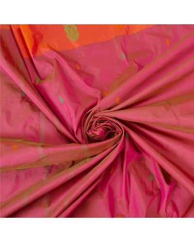 Sanskriti Vintage Pink Sarees Art Silk Hand Beaded Premium Sari Craft Fabric, PS-60060-Pink &amp; Saffron-Woven Work-Art ( Artificial ) Silk-6