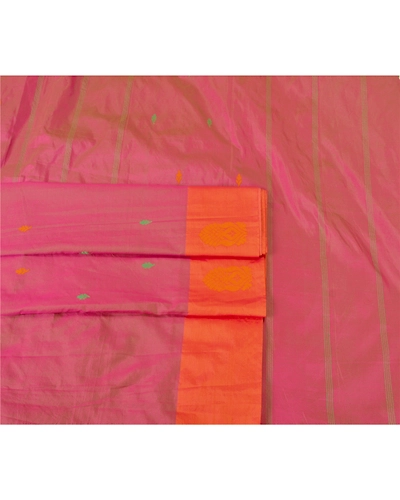 Sanskriti Vintage Pink Sarees Art Silk Hand Beaded Premium Sari Craft Fabric, PS-60060-Pink &amp; Saffron-Woven Work-Art ( Artificial ) Silk-7