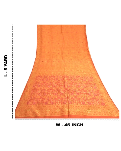 Sanskriti Vintage Saffron Indian Sarees Art Silk Woven Premium Sari Craft Fabric, PS-60084-Saffron-Woven Work-Art Silk-1