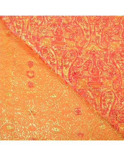 Sanskriti Vintage Saffron Indian Sarees Art Silk Woven Premium Sari Craft Fabric, PS-60084-Saffron-Woven Work-Art Silk-2