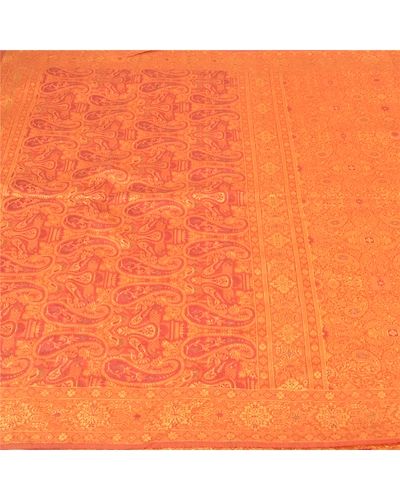 Sanskriti Vintage Saffron Indian Sarees Art Silk Woven Premium Sari Craft Fabric, PS-60084-Saffron-Woven Work-Art Silk-3