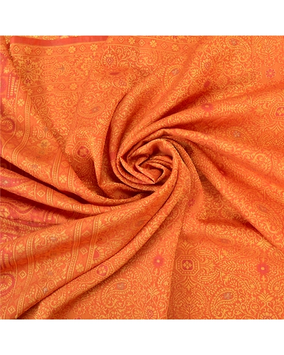 Sanskriti Vintage Saffron Indian Sarees Art Silk Woven Premium Sari Craft Fabric, PS-60084-Saffron-Woven Work-Art Silk-6