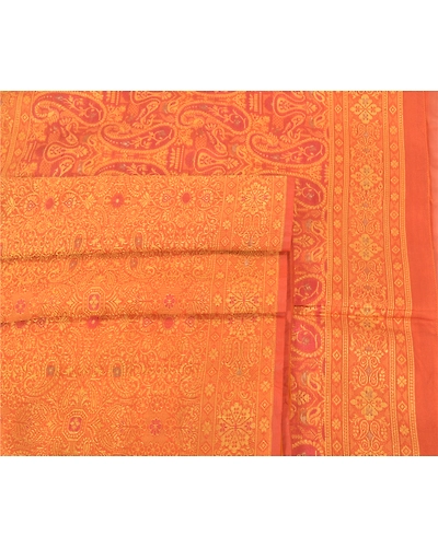 Sanskriti Vintage Saffron Indian Sarees Art Silk Woven Premium Sari Craft Fabric, PS-60084-Saffron-Woven Work-Art Silk-7