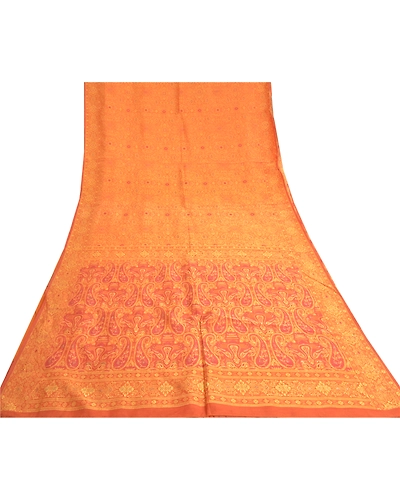 Sanskriti Vintage Saffron Indian Sarees Art Silk Woven Premium Sari Craft Fabric, PS-60084-Saffron-Woven Work-Art Silk-8