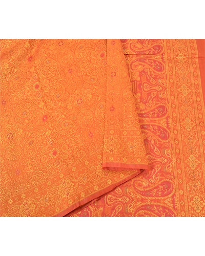 Sanskriti Vintage Saffron Indian Sarees Art Silk Woven Premium Sari Craft Fabric, PS-60084-Saffron-Woven Work-Art Silk-9