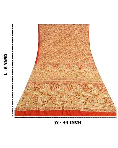 Sanskriti Vintage Orange Sarees Art Silk Hand Embroidered Kantha Sari Fabric, PS-60091-Orange-Thread Work-Art (Artificial) Silk-1