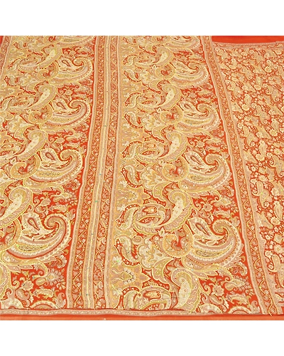 Sanskriti Vintage Orange Sarees Art Silk Hand Embroidered Kantha Sari Fabric, PS-60091-Orange-Thread Work-Art (Artificial) Silk-3