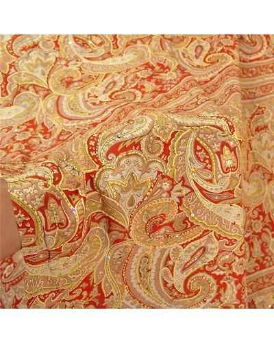 Sanskriti Vintage Orange Sarees Art Silk Hand Embroidered Kantha Sari Fabric, PS-60091-Orange-Thread Work-Art (Artificial) Silk-4