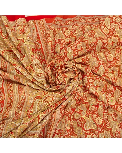 Sanskriti Vintage Orange Sarees Art Silk Hand Embroidered Kantha Sari Fabric, PS-60091-Orange-Thread Work-Art (Artificial) Silk-6