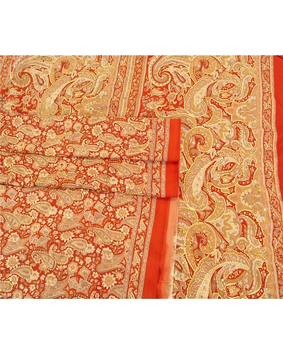 Sanskriti Vintage Orange Sarees Art Silk Hand Embroidered Kantha Sari Fabric, PS-60091-Orange-Thread Work-Art (Artificial) Silk-7