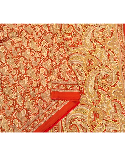 Sanskriti Vintage Orange Sarees Art Silk Hand Embroidered Kantha Sari Fabric, PS-60091-Orange-Thread Work-Art (Artificial) Silk-9