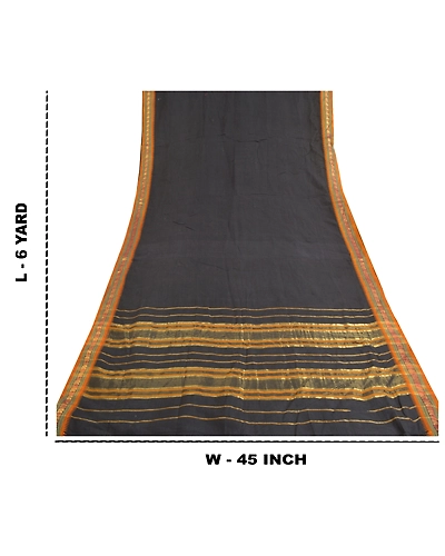 Sanskriti Vintage Black Sarees 100% Pure Cotton Woven Premium Sari Craft Fabric, PS-60092-Black-Woven Work-100% Pure Cotton-1