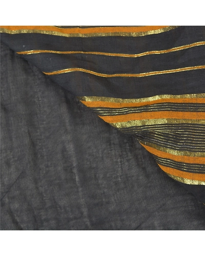 Sanskriti Vintage Black Sarees 100% Pure Cotton Woven Premium Sari Craft Fabric, PS-60092-Black-Woven Work-100% Pure Cotton-2