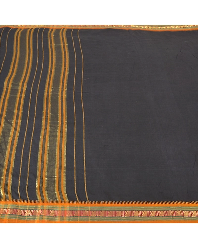 Sanskriti Vintage Black Sarees 100% Pure Cotton Woven Premium Sari Craft Fabric, PS-60092-Black-Woven Work-100% Pure Cotton-3