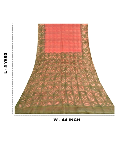 Sanskriti Vintage Pink India Sarees Pure Silk Printed Woven Premium Sari Fabric, PS-60096-Pink &amp; Green-Printed Work-100% Pure Silk-1
