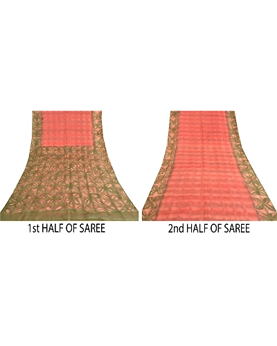 Sanskriti Vintage Pink India Sarees Pure Silk Printed Woven Premium Sari Fabric, PS-60096-Pink &amp; Green-Printed Work-100% Pure Silk-5