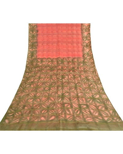 Sanskriti Vintage Pink India Sarees Pure Silk Printed Woven Premium Sari Fabric, PS-60096-Pink &amp; Green-Printed Work-100% Pure Silk-8