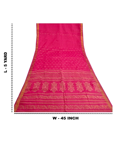 Sanskriti Vintage Pink Sarees Blend Cotton Hand-Woven Sari Craft 5 Yard Fabric, PS-60122-Pink-Woven Work-Blend Cotton-1