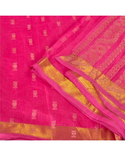 Sanskriti Vintage Pink Sarees Blend Cotton Hand-Woven Sari Craft 5 Yard Fabric, PS-60122-Pink-Woven Work-Blend Cotton-2