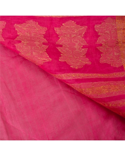 Sanskriti Vintage Pink Sarees Blend Cotton Hand-Woven Sari Craft 5 Yard Fabric, PS-60122-Pink-Woven Work-Blend Cotton-3