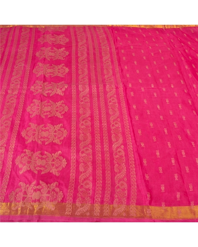 Sanskriti Vintage Pink Sarees Blend Cotton Hand-Woven Sari Craft 5 Yard Fabric, PS-60122-Pink-Woven Work-Blend Cotton-4
