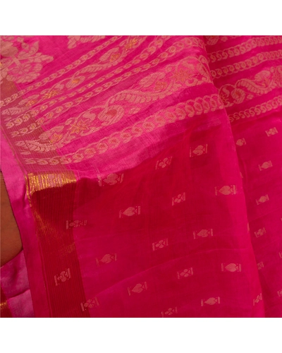 Sanskriti Vintage Pink Sarees Blend Cotton Hand-Woven Sari Craft 5 Yard Fabric, PS-60122-Pink-Woven Work-Blend Cotton-5