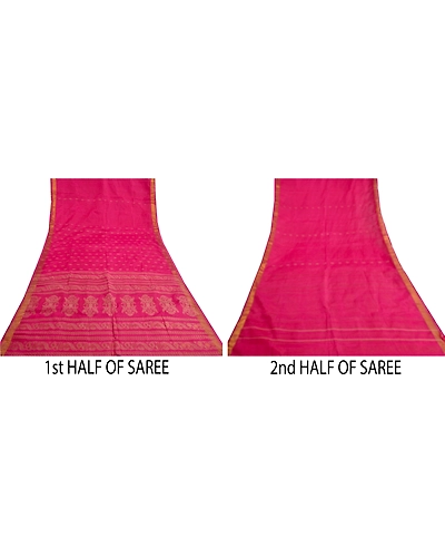 Sanskriti Vintage Pink Sarees Blend Cotton Hand-Woven Sari Craft 5 Yard Fabric, PS-60122-Pink-Woven Work-Blend Cotton-6