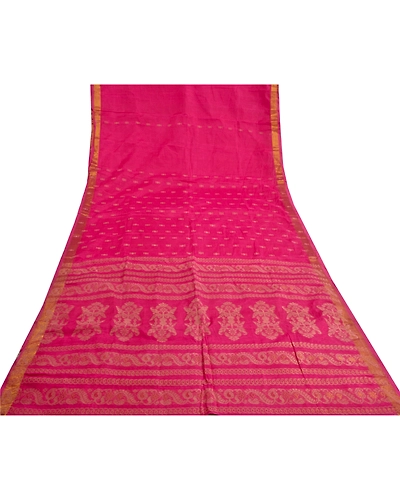 Sanskriti Vintage Pink Sarees Blend Cotton Hand-Woven Sari Craft 5 Yard Fabric, PS-60122-Pink-Woven Work-Blend Cotton-9