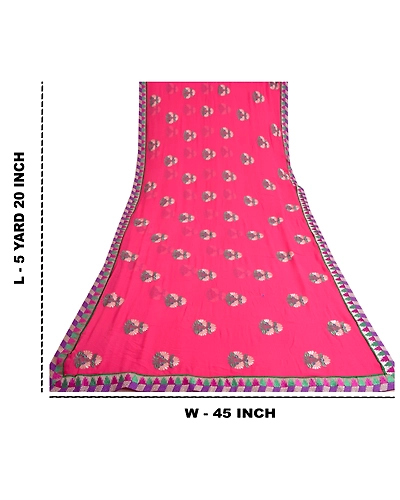 Sanskriti Vintage Pink Sarees Blend Georgette Embroidered Premium Sari Fabric, PS-60129-Pink-Thread Work-Blend Georgette-1