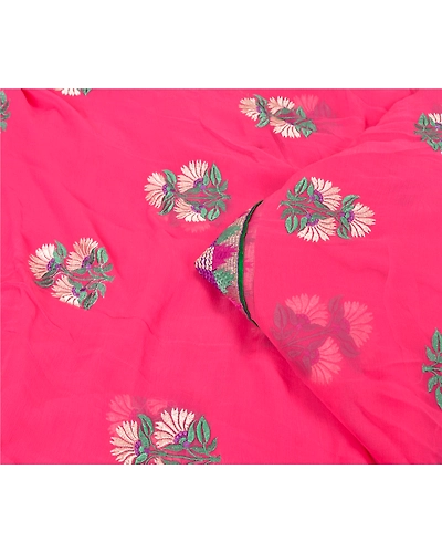 Sanskriti Vintage Pink Sarees Blend Georgette Embroidered Premium Sari Fabric, PS-60129-Pink-Thread Work-Blend Georgette-2