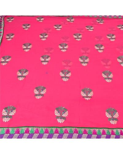 Sanskriti Vintage Pink Sarees Blend Georgette Embroidered Premium Sari Fabric, PS-60129-Pink-Thread Work-Blend Georgette-4