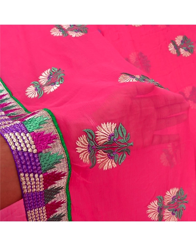 Sanskriti Vintage Pink Sarees Blend Georgette Embroidered Premium Sari Fabric, PS-60129-Pink-Thread Work-Blend Georgette-5