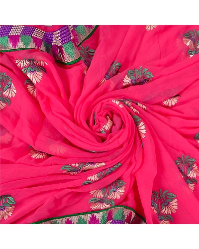 Sanskriti Vintage Pink Sarees Blend Georgette Embroidered Premium Sari Fabric, PS-60129-Pink-Thread Work-Blend Georgette-7