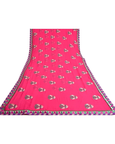 Sanskriti Vintage Pink Sarees Blend Georgette Embroidered Premium Sari Fabric, PS-60129-Pink-Thread Work-Blend Georgette-9
