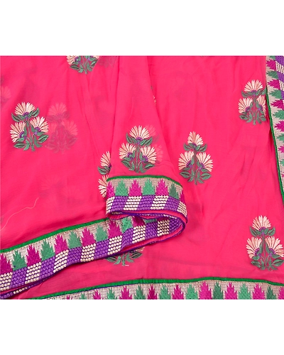 Sanskriti Vintage Pink Sarees Blend Georgette Embroidered Premium Sari Fabric, PS-60129-Pink-Thread Work-Blend Georgette-10