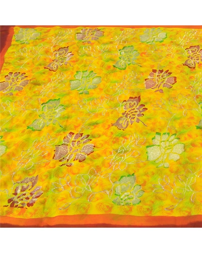 Sanskriti Vintage Bollywood Sarees Pure Georgette Silk Embroidered Sari Fabric, PS-60151-Shade Of Green-Thread Work-Pure Georgette Silk-4