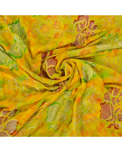 Sanskriti Vintage Bollywood Sarees Pure Georgette Silk Embroidered Sari Fabric, PS-60151-Shade Of Green-Thread Work-Pure Georgette Silk-7