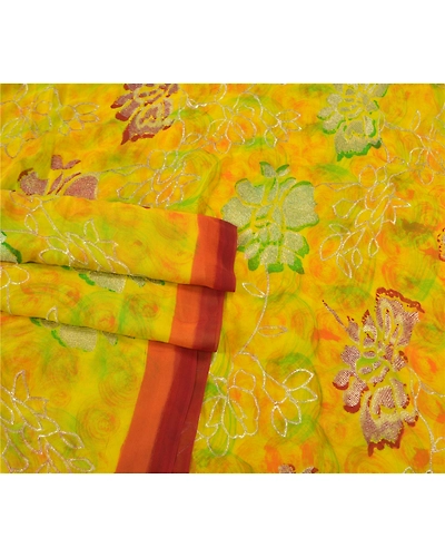 Sanskriti Vintage Bollywood Sarees Pure Georgette Silk Embroidered Sari Fabric, PS-60151-Shade Of Green-Thread Work-Pure Georgette Silk-8