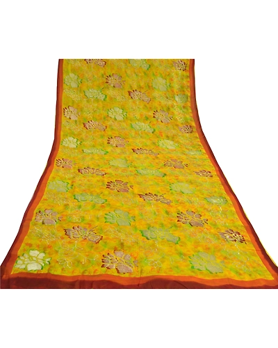 Sanskriti Vintage Bollywood Sarees Pure Georgette Silk Embroidered Sari Fabric, PS-60151-Shade Of Green-Thread Work-Pure Georgette Silk-9