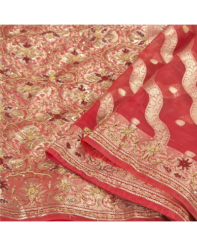 Sanskriti Vintage Dark Red Sarees Art Silk Hand Beaded Woven Ethnic Sari Fabric, PS-60152-Dark Red-Woven Work-Art Silk-2