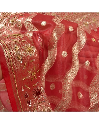 Sanskriti Vintage Dark Red Sarees Art Silk Hand Beaded Woven Ethnic Sari Fabric, PS-60152-Dark Red-Woven Work-Art Silk-5