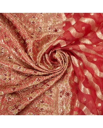 Sanskriti Vintage Dark Red Sarees Art Silk Hand Beaded Woven Ethnic Sari Fabric, PS-60152-Dark Red-Woven Work-Art Silk-7