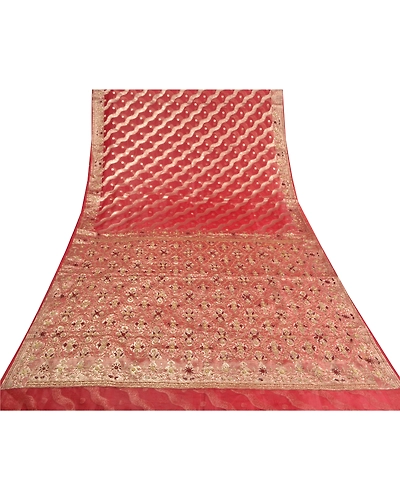 Sanskriti Vintage Dark Red Sarees Art Silk Hand Beaded Woven Ethnic Sari Fabric, PS-60152-Dark Red-Woven Work-Art Silk-9