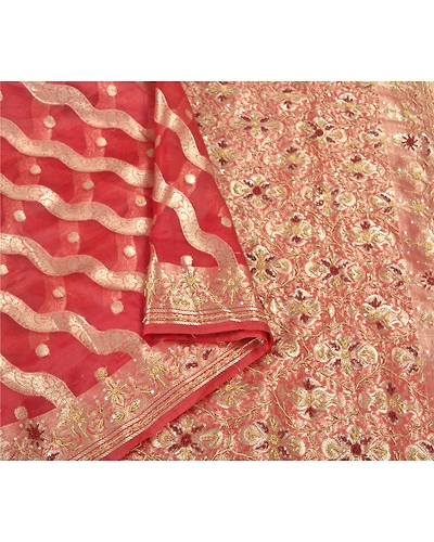 Sanskriti Vintage Dark Red Sarees Art Silk Hand Beaded Woven Ethnic Sari Fabric, PS-60152-Dark Red-Woven Work-Art Silk-10