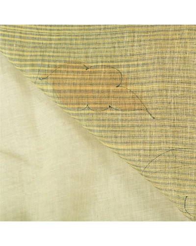 Sanskriti Vintage Cream Indian Sarees 100% Pure Cotton Printed Sari Craft Fabric, PS-60153-Cream &amp; Orange-Printed Work-Pure Cotton-2