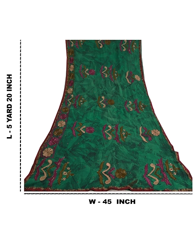 Sanskriti Vintage Green Sarees Blend Georgette Hand Beaded Ethnic Sari Fabric, PS-60166-Green-Beaded Work-Blend Silk-1