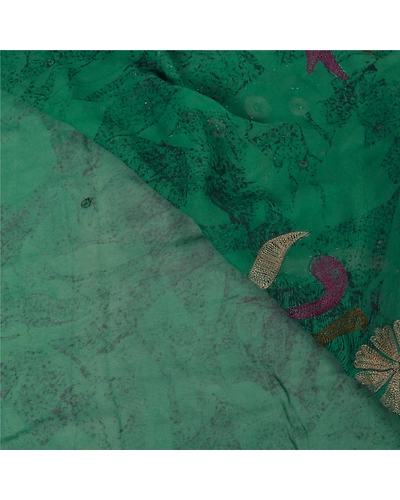 Sanskriti Vintage Green Sarees Blend Georgette Hand Beaded Ethnic Sari Fabric, PS-60166-Green-Beaded Work-Blend Silk-3