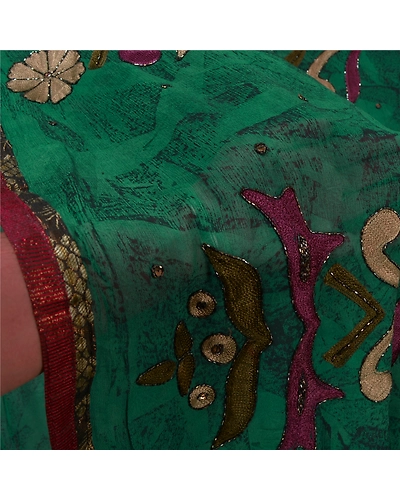 Sanskriti Vintage Green Sarees Blend Georgette Hand Beaded Ethnic Sari Fabric, PS-60166-Green-Beaded Work-Blend Silk-5