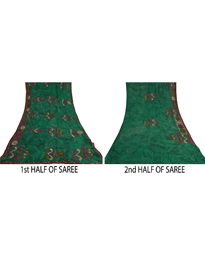 Sanskriti Vintage Green Sarees Blend Georgette Hand Beaded Ethnic Sari Fabric, PS-60166-Green-Beaded Work-Blend Silk-6